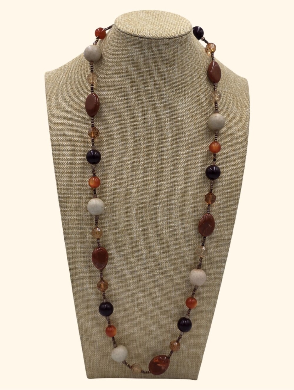 Treska ⁶Long Multi-Bead Women’s Necklace in Brown, Cream & Black